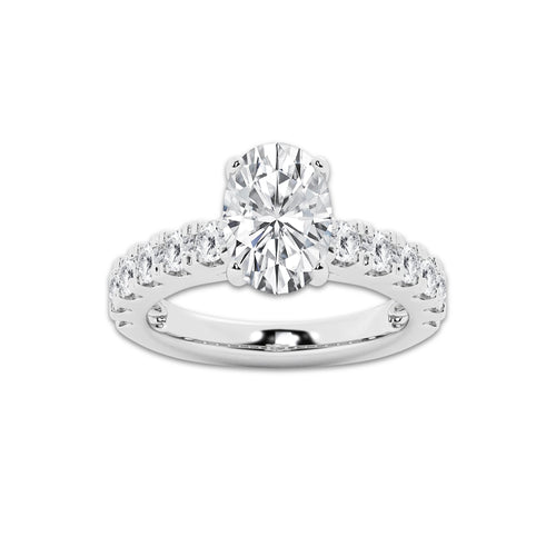 4.00 ctw Oval Lab-Grown Diamond Split-Prong Set Side Stone Engagement Ring in 14K White Gold for Women | Colorless E, VS1 Clarity, IGI Certified 3.00 ct Center Diamond