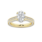 Kelly 3 ctw Oval Lab Grown Diamond Pave Profile Side Stone Engagement Ring 14K Yellow Gold, E, VS1 | IGI Certified, 2 ct Center