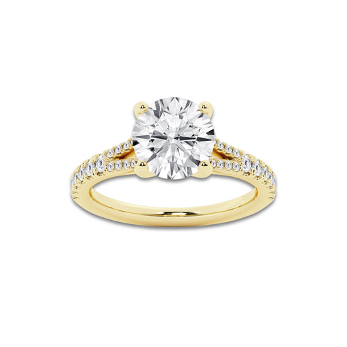2.83 ctw Round Lab-Grown Diamond Split Shank Side Stone Engagement Ring in 14K Yellow Gold for Women | Colorless D, VVS1 Clarity, IGI Certified 2.50 ct Center Diamond