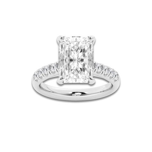 5.43 ctw Radiant Lab-Grown Diamond Pave Engagement Ring in Platinum for Women | D Color, VVS1 Clarity, IGI Certified 5.00 ct Center Diamond