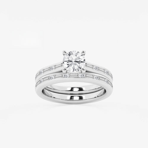 Synergy 1 3/4 ctw Round Lab Grown Diamond Baguette and Princess Side Stone Bridal Set 14K White Gold, E, VS1 | IGI Certified, 1 ct Center