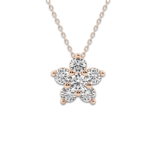 1 1/2 ctw Round Lab Grown Diamond Flower Pendant with Adjustable Chain 14K Rose Gold, DE, VS1 | 1 1/2 ct Center