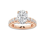 2.50 ctw Oval Lab-Grown Diamond Split-Prong Set Side Stone Engagement Ring in 14K Rose Gold for Women | Colorless E, VS1 Clarity, IGI Certified 1.50 ct Center Diamond
