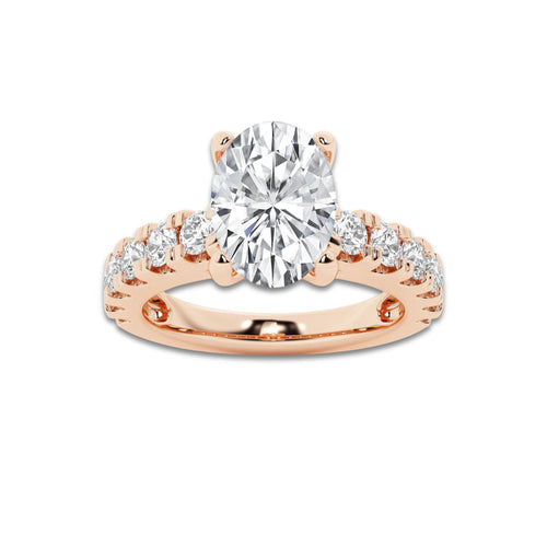 2.50 ctw Oval Lab-Grown Diamond Split-Prong Set Side Stone Engagement Ring in 14K Rose Gold for Women | Colorless E, VS1 Clarity, IGI Certified 1.50 ct Center Diamond