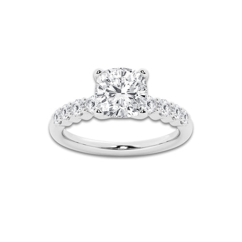 3.54 Ct Pear Lab-Grown Diamond Half Eternity Engagement Ring in Platinum for Female, Colorless (E), VS1 Clarity | IGI Certified, 3.00 Ct Center Diamond