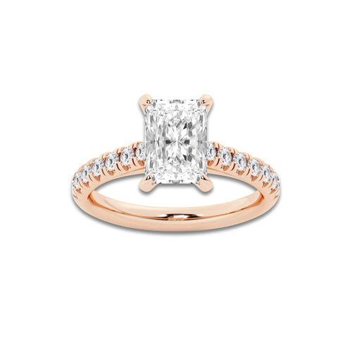 2.41 ctw Radiant Lab-Grown Diamond Pave Engagement Ring in 14K Rose Gold for Women | E Color, VS1 Clarity, IGI Certified 2.00 ct Center Diamond
