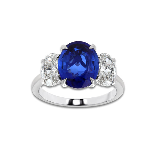Moirai 7.7x5.5 mm Oval Cut Created Sapphire and 1 3/4 ctw Round Lab Grown Diamond Three-Stone Engagement Ring 14K White Gold