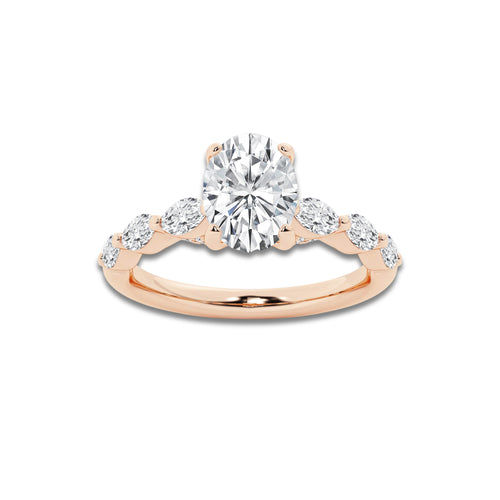 1.41 ctw Oval Lab-Grown Diamond Marquise Side Stone Engagement Ring in 14K Rose Gold for Women | Colorless D, VVS1 Clarity, IGI Certified 1.00 ct Center Diamond