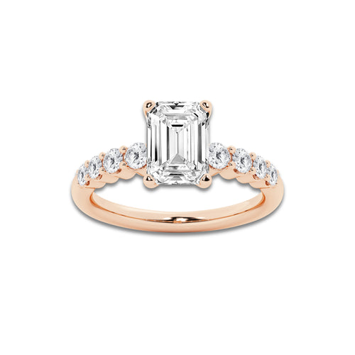 3.04 ctw Emerald Lab-Grown Diamond Side Stone Engagement Ring in 14K Rose Gold for Women | Colorless D, VVS1 Clarity, IGI Certified 2.50 Ct Center Diamond