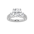 2.25 ctw Round Lab-Grown Diamond Three Stone Double Row Engagement Ring in 14K White Gold for Women | D Color, VVS1 Clarity, IGI Certified 1.50 ct Center Diamond