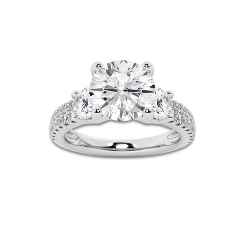 2.25 ctw Round Lab-Grown Diamond Three Stone Double Row Engagement Ring in 14K White Gold for Women | D Color, VVS1 Clarity, IGI Certified 1.50 ct Center Diamond