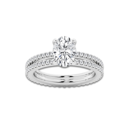 2.19 ctw Oval Lab-Grown Diamond Double Row Diamond Engagement Ring in 14K White Gold for Women | Colorless D, VVS1 Clarity, IGI Certified 1.50 ct Center Diamond