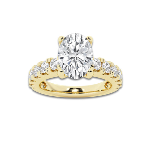 2.50 ctw Oval Lab-Grown Diamond Split-Prong Set Side Stone Engagement Ring in 14K Yellow Gold for Women | Colorless E, VS1 Clarity, IGI Certified 1.50 ct Center Diamond