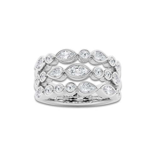 1 1/2 ctw Marquise, Pear and Round Lab Grown Diamond Three Row Bezel Band Platinum, DE, VS1