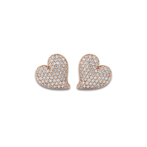 3/4 ctw Round Lab Grown Diamond Heart Shape Pave Stud Earring 14K Rose Gold, DE, VS1