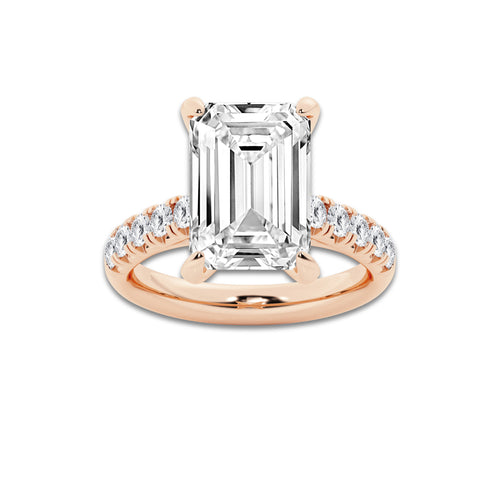 8.55 ctw Emerald Lab-Grown Diamond Pave Engagement Ring in 14K Rose Gold for Women | D Color, VVS1 Clarity, IGI Certified 8.00 ct Center Diamond