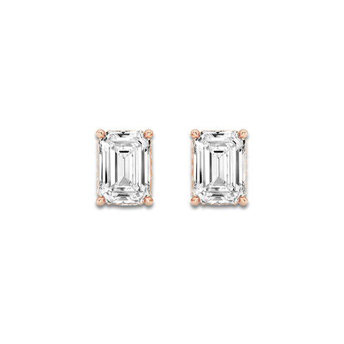3 1/4 ctw Emerald Lab Grown Diamond Hidden Halo Stud Earrings 14K Rose Gold, E, VS1 | IGI Certified