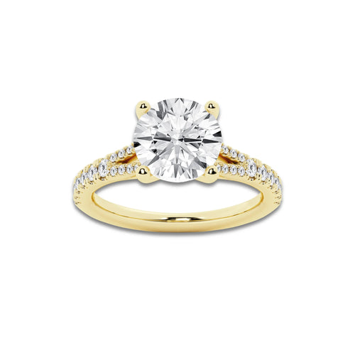 7.66 ctw Round Lab-Grown Diamond Split Shank Side Stone Engagement Ring in 14K Yellow Gold for Women | Colorless E, VS1 Clarity, IGI Certified 7.00 ct Center Diamond
