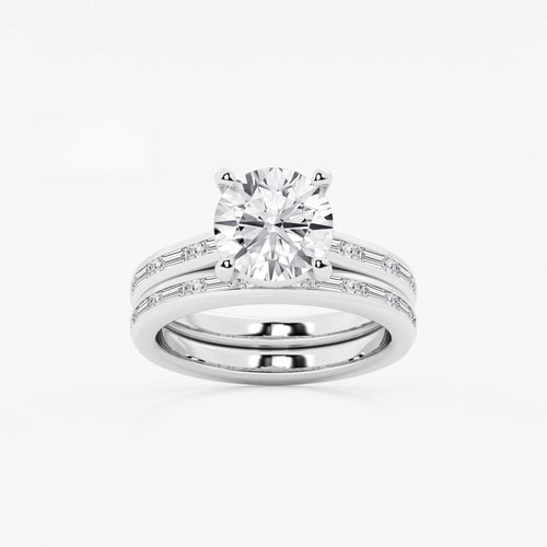Synergy 3 3/4 ctw Round Lab Grown Diamond Baguette and Princess Side Stone Bridal Set 14K White Gold, E, VS1 | IGI Certified, 3 ct Center