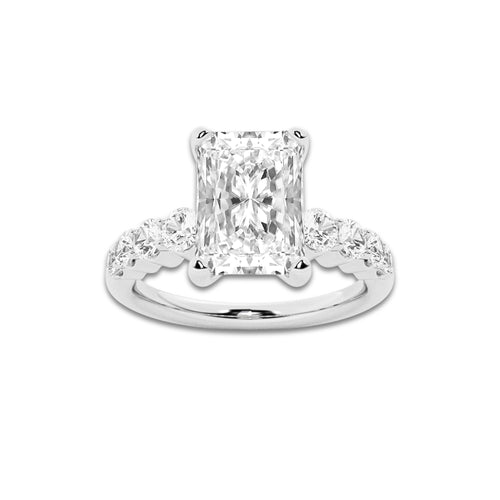 2.54 Ct Radiant Lab-Grown Diamond Half Eternity Engagement Ring in 14K White Gold for Female, Colorless (D), VVS1 Clarity | IGI Certified, 2.00 Ct Center Diamond