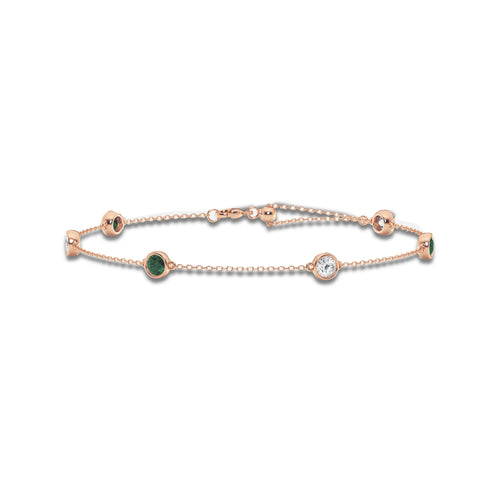 1 1/4 Round Cut Created Emerald and Round Lab Grown Diamond Anklet 14K Rose Gold