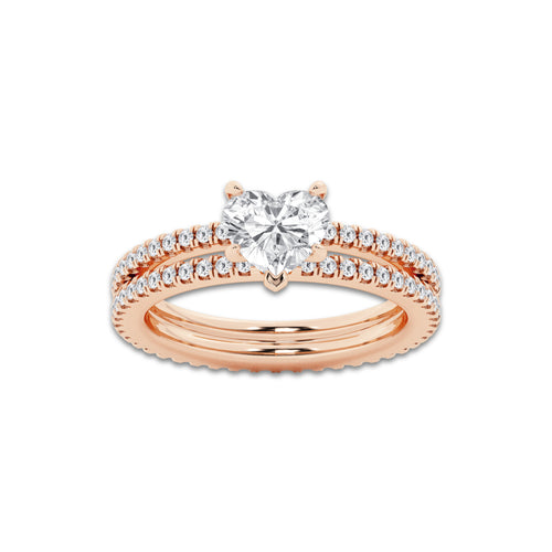 1.69 ctw Heart Lab-Grown Diamond Double Row Diamond Engagement Ring in 14K Rose Gold for Women | Colorless E, VS1 Clarity, IGI Certified 1.00 ct Center Diamond