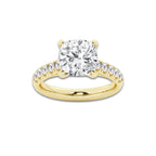 3.93 ctw Cushion Lab-Grown Diamond Pave Engagement Ring in 14K Yellow Gold for Women | E Color, VS1 Clarity, IGI Certified 3.50 ct Center Diamond