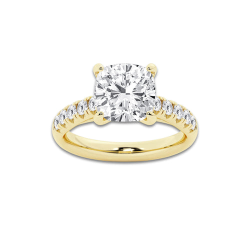 3.93 ctw Cushion Lab-Grown Diamond Pave Engagement Ring in 14K Yellow Gold for Women | E Color, VS1 Clarity, IGI Certified 3.50 ct Center Diamond