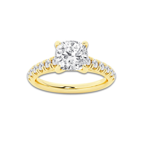 1.91 ctw Cushion Lab-Grown Diamond Pave Engagement Ring in 14K Yellow Gold for Women | E Color, VS1 Clarity, IGI Certified 1.50 ct Center Diamond