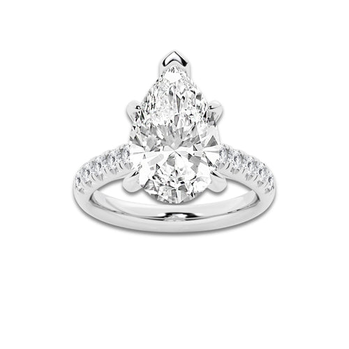 5.43 ctw Pear Lab-Grown Diamond Pave Engagement Ring in Platinum for Women | E Color, VS1 Clarity, IGI Certified 5.00 ct Center Diamond