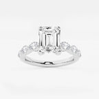 1.91 ctw Emerald Lab-Grown Diamond Marquise Side Stone Engagement Ring in 14K White Gold for Women | Colorless E, VS1 Clarity, IGI Certified 1.50 ct Center Diamond