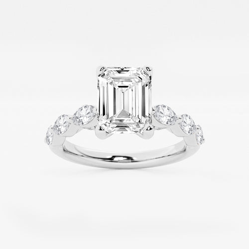 1.91 ctw Emerald Lab-Grown Diamond Marquise Side Stone Engagement Ring in 14K White Gold for Women | Colorless E, VS1 Clarity, IGI Certified 1.50 ct Center Diamond