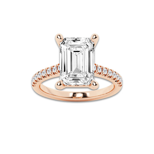 5.30 ctw Emerald Lab-Grown Diamond Hidden Halo Side Stone Engagement Ring in 18K Rose Gold for Women | Colorless E, VS1 Clarity, IGI Certified 5.00 ct Center Diamond