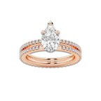 2.19 ctw Pear Lab-Grown Diamond Double Row Diamond Engagement Ring in 14K Rose Gold for Women | Colorless D, VVS1 Clarity, IGI Certified 1.50 ct Center Diamond
