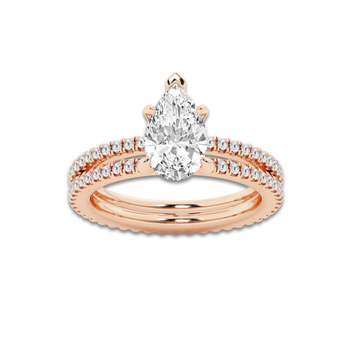 2.19 ctw Pear Lab-Grown Diamond Double Row Diamond Engagement Ring in 14K Rose Gold for Women | Colorless D, VVS1 Clarity, IGI Certified 1.50 ct Center Diamond