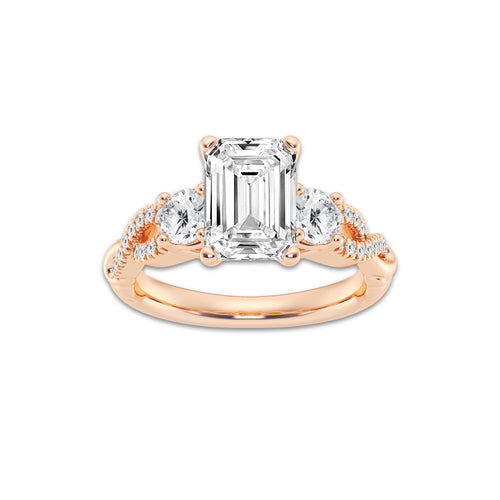 3.10 ctw Emerald Lab-Grown Diamond Side Stone Engagement Ring in 14K Rose Gold for Women | Colorless D, VVS1 Clarity, IGI Certified 2.50 ct Center Diamond