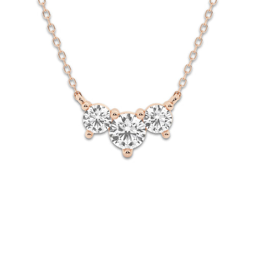 1 ctw Round Lab Grown Diamond Three-Stone Pendant with Adjustable Chain 14K Rose Gold, DE, VS1 | 1/2 ct Center