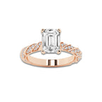 2.94 ctw Emerald Lab-Grown Diamond Twisted Band Engagement Ring in 14K Rose Gold for Women | Colorless D, VVS1 Clarity, IGI Certified 2.50 ct Center Diamond