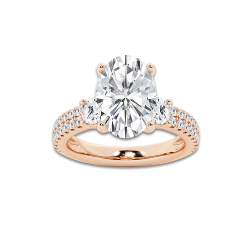4.96 ctw Oval Lab-Grown Diamond Three Stone Double Row Engagement Ring in 14K Rose Gold for Women | D Color, VVS1 Clarity, IGI Certified 4.00 ct Center Diamond