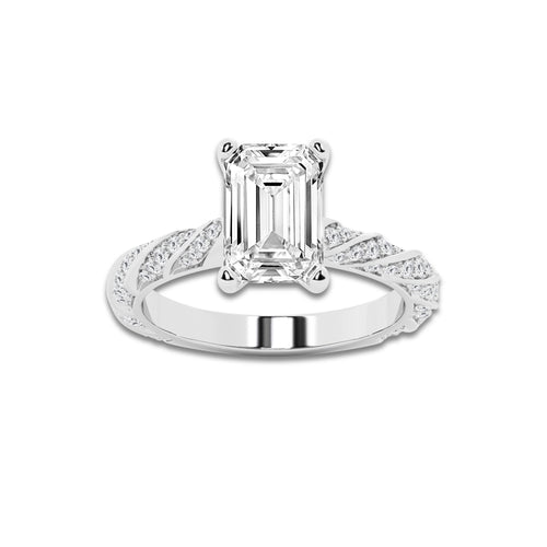 4.42 ctw Emerald Lab-Grown Diamond Twisted Band Engagement Ring in Platinum for Women | Colorless D, VVS1 Clarity, IGI Certified 4.00 ct Center Diamond