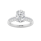 3.54 Ct Oval Lab-Grown Diamond Half Eternity Engagement Ring in 14K White Gold for Female, Colorless (E), VS1 Clarity | IGI Certified, 3.00 Ct Center Diamond