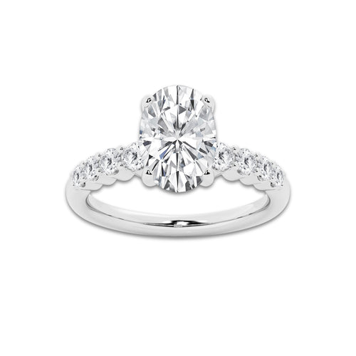 3.54 Ct Oval Lab-Grown Diamond Half Eternity Engagement Ring in 14K White Gold for Female, Colorless (E), VS1 Clarity | IGI Certified, 3.00 Ct Center Diamond
