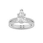 2.69 ctw Pear Lab-Grown Diamond Double Row Diamond Engagement Ring in 14K White Gold for Women | Colorless D, VVS1 Clarity, IGI Certified 2.00 ct Center Diamond