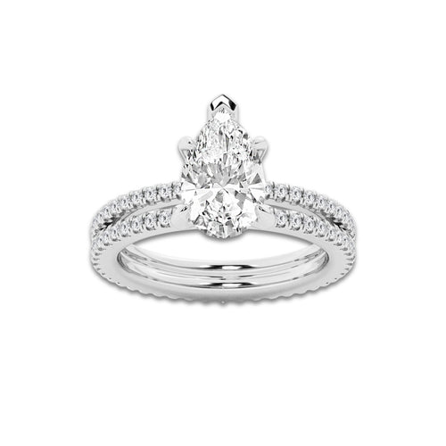 2.69 ctw Pear Lab-Grown Diamond Double Row Diamond Engagement Ring in 14K White Gold for Women | Colorless D, VVS1 Clarity, IGI Certified 2.00 ct Center Diamond