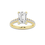 3.40 ctw Emerald Lab-Grown Diamond Pave Engagement Ring in 14K Yellow Gold for Women | E Color, VS1 Clarity, IGI Certified 3.00 ct Center Diamond