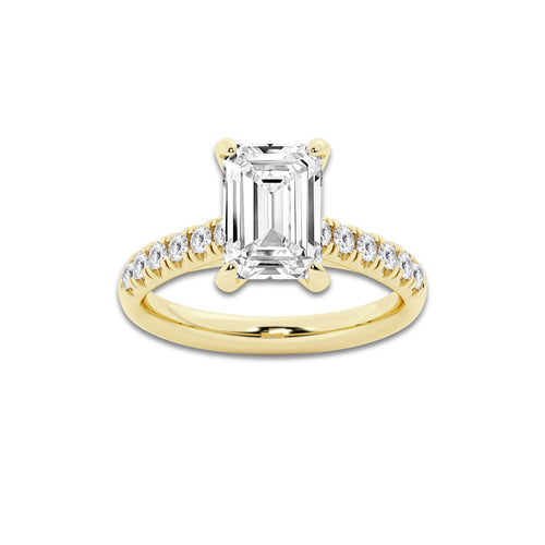 3.40 ctw Emerald Lab-Grown Diamond Pave Engagement Ring in 14K Yellow Gold for Women | E Color, VS1 Clarity, IGI Certified 3.00 ct Center Diamond