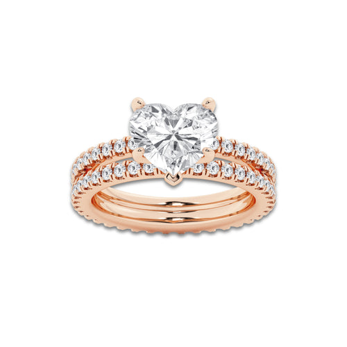 3.39 ctw Heart Lab-Grown Diamond Double Row Diamond Engagement Ring in 14K Rose Gold for Women | Colorless D, VVS1 Clarity, IGI Certified 2.50 ct Center Diamond