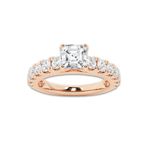 2.00 ctw Asscher Lab-Grown Diamond Split-Prong Set Side Stone Engagement Ring in 14K Rose Gold for Women | Colorless E, VS1 Clarity, IGI Certified 1.00 ct Center Diamond