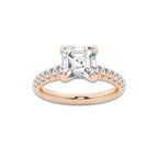 2.90 ctw Asscher Lab-Grown Diamond Pave Engagement Ring in 14K Rose Gold for Women | D Color, VVS1 Clarity, IGI Certified 2.50 ct Center Diamond