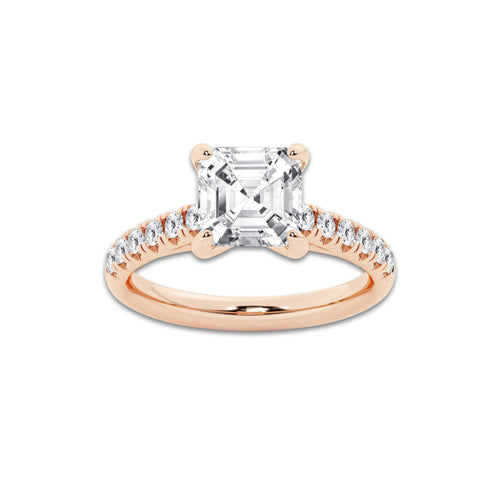 2.90 ctw Asscher Lab-Grown Diamond Pave Engagement Ring in 14K Rose Gold for Women | D Color, VVS1 Clarity, IGI Certified 2.50 ct Center Diamond